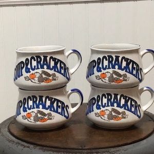 Soup & Crackers Set of 4, Vintage Mug Set